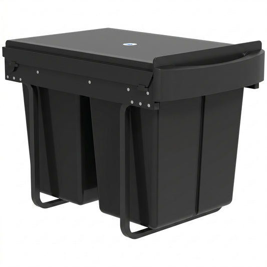 HOMCOM Pull Out Bin, Kitchen Under Sink Bin with 2 Removable Compartments, Smooth Glide, Black