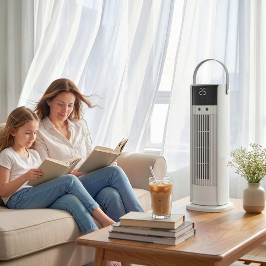 HOMCOM Tower Fan for Bedroom, 16 Inch Mist Desktop Fan with DC Motor, 3 Speeds, 90° Oscillation, 10H Timer, for Home Office