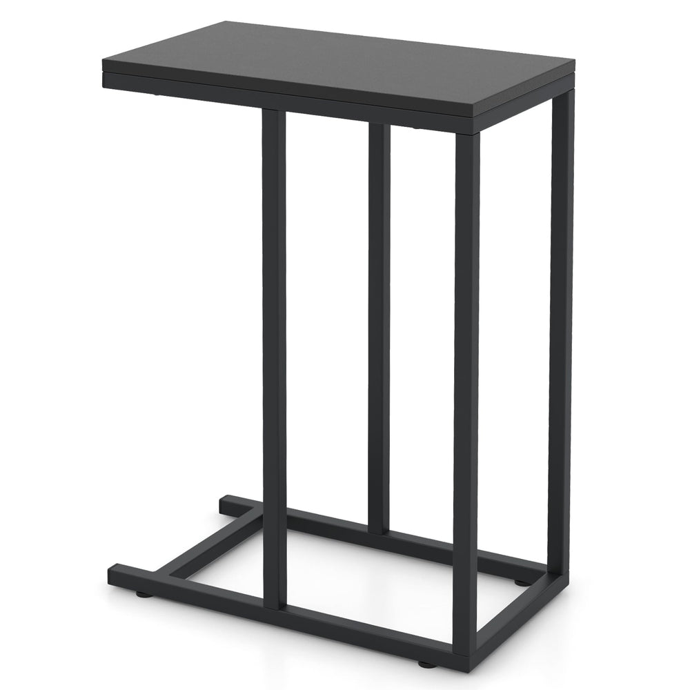 C-Shaped End Table for Couch and Bed with Metal Frame-Black