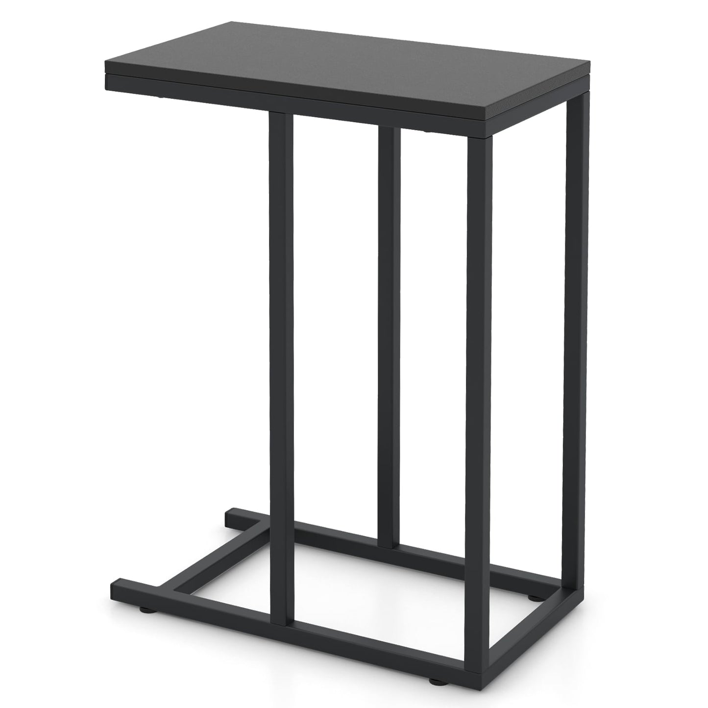 C-Shaped End Table for Couch and Bed with Metal Frame-Black