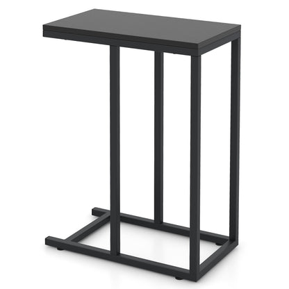 C-Shaped End Table for Couch and Bed with Metal Frame-Black