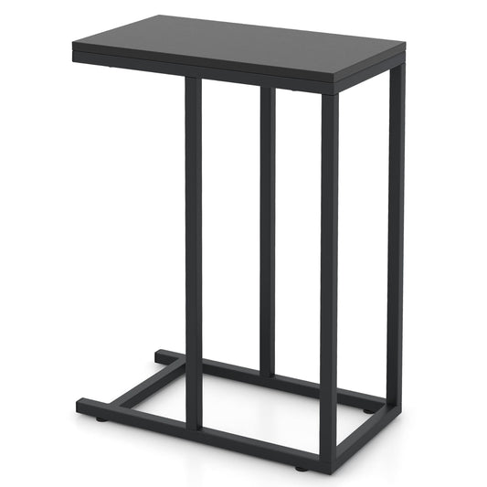 C-Shaped End Table for Couch and Bed with Metal Frame-Black