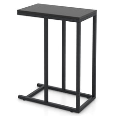C-Shaped End Table for Couch and Bed with Metal Frame-Black