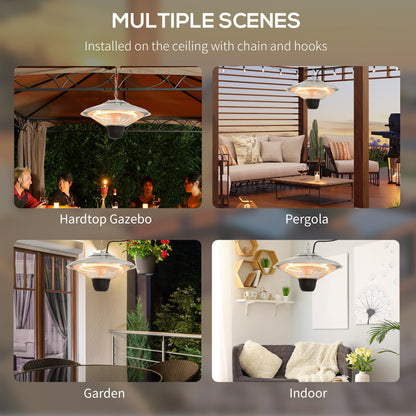 Outsunny 1500W Outdoor Heater Outdoor Ceiling Mounted Aluminium Halogen Electric Hanging Heating Light Pull Switch Control