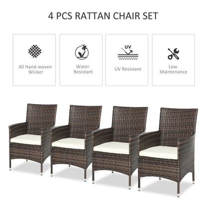 Outsunny 4 PC Rattan Chair Set, Patio Sofa Chairs Set, Cushioned Outdoor Rattan Furniture