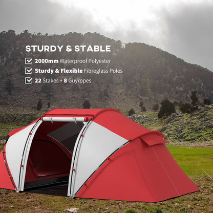 Outsunny 4-6 Man UV Protection Camping Tent - Grey and Red