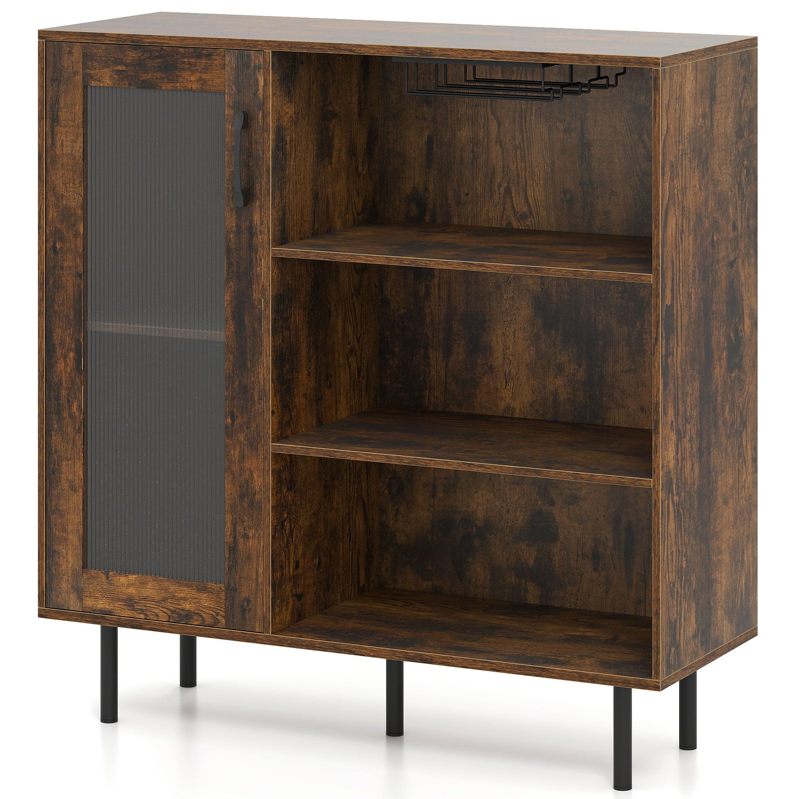 Cabinet Sideboard with Door Adjustable Shelf and Wine Holders-Rustic Brown
