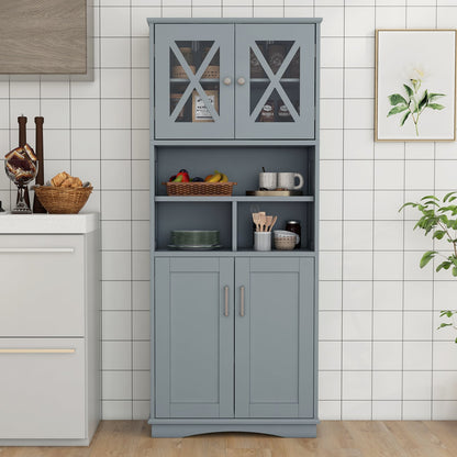 Tall Bathroom Floor Storage Cabinet with Acrylic Doors and 3 Cubes-Grey