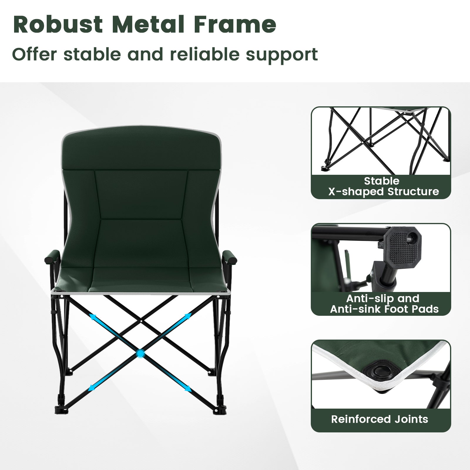 Camping Chair with Adjustable Umbrella and Portable Carrying Bag-Green 2 Pack