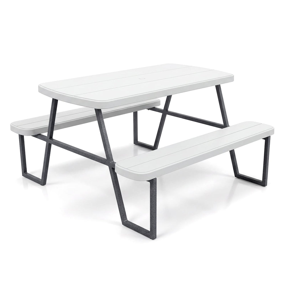 Camping Table and Chairs with Umbrella Hole and Metal Frame for Boys Girls Ages 3-8-White