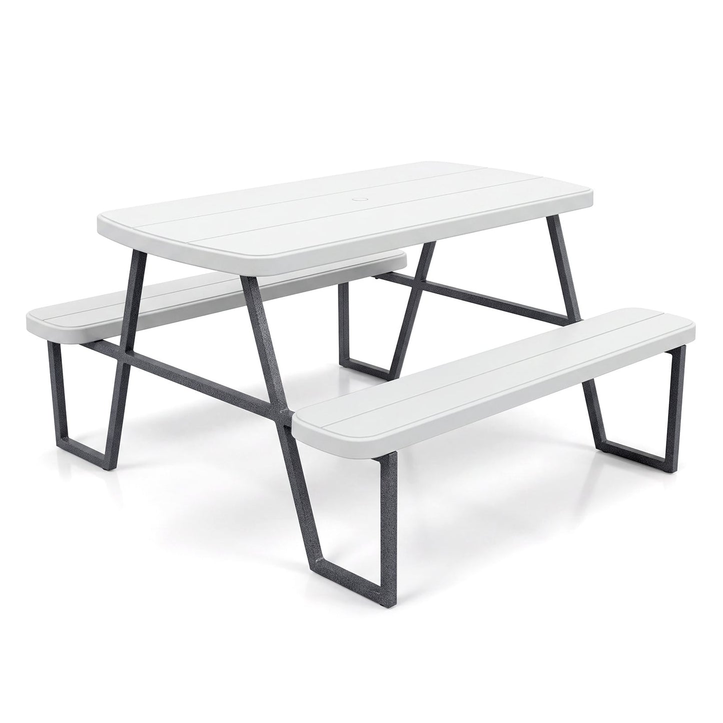 Camping Table and Chairs with Umbrella Hole and Metal Frame for Boys Girls Ages 3-8-White