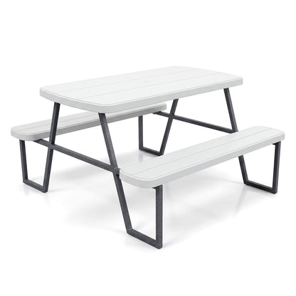 Camping Table and Chairs with Umbrella Hole and Metal Frame for Boys Girls Ages 3-8-White