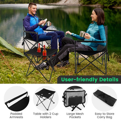 Outdoor Folding Camping Chairs and Table Set-Black