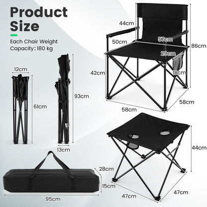 Outdoor Folding Camping Chairs and Table Set-Black