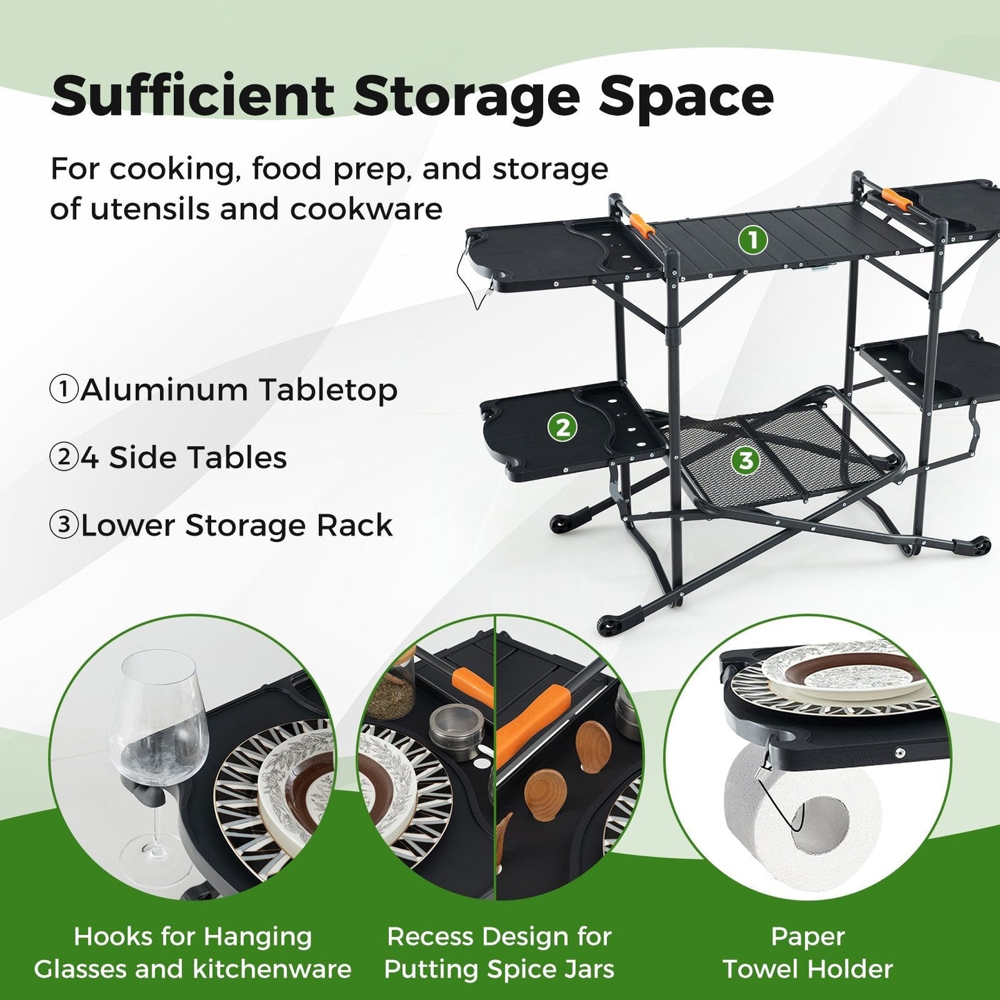 Folding Portable Cook Station with Heat-Resistant Aluminum Tabletop for Picnic BBQ Camping Travel