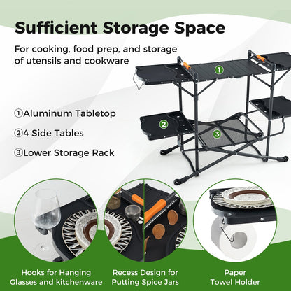 Folding Portable Cook Station with Heat-Resistant Aluminum Tabletop for Picnic BBQ Camping Travel