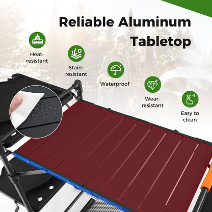 Folding Portable Cook Station with Heat-Resistant Aluminum Tabletop for Picnic BBQ Camping Travel