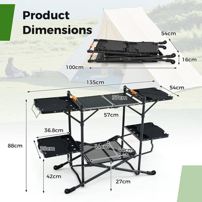 Folding Portable Cook Station with Heat-Resistant Aluminum Tabletop for Picnic BBQ Camping Travel