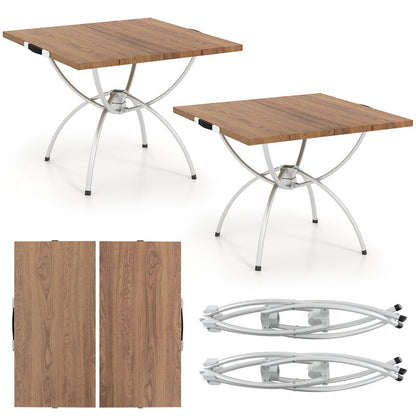 Foldable Picnic Table with Extendable Design and Wood-grain Tabletop for Hiking Fishing BBQ Party-Coffee