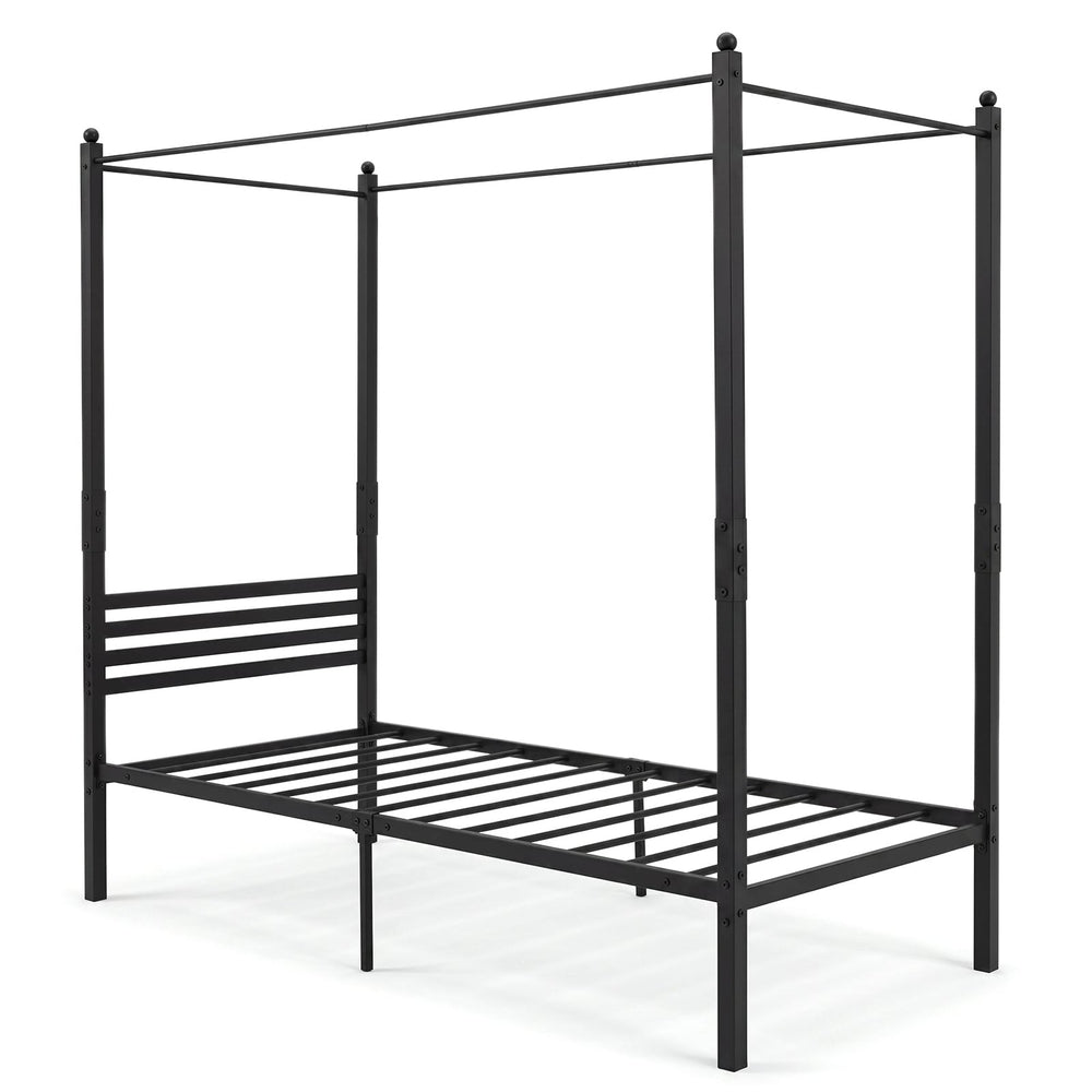 Canopy Bed Frame with 4-Poster and Headboard and Under-bed Storage-Black