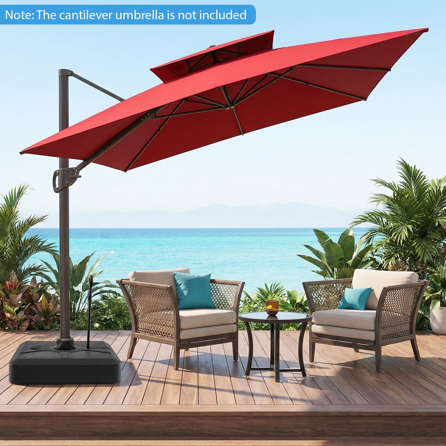 Cantilever Umbrella Base with Wheels and Retractable Pull Rod 150 kg Water and Sand-Black