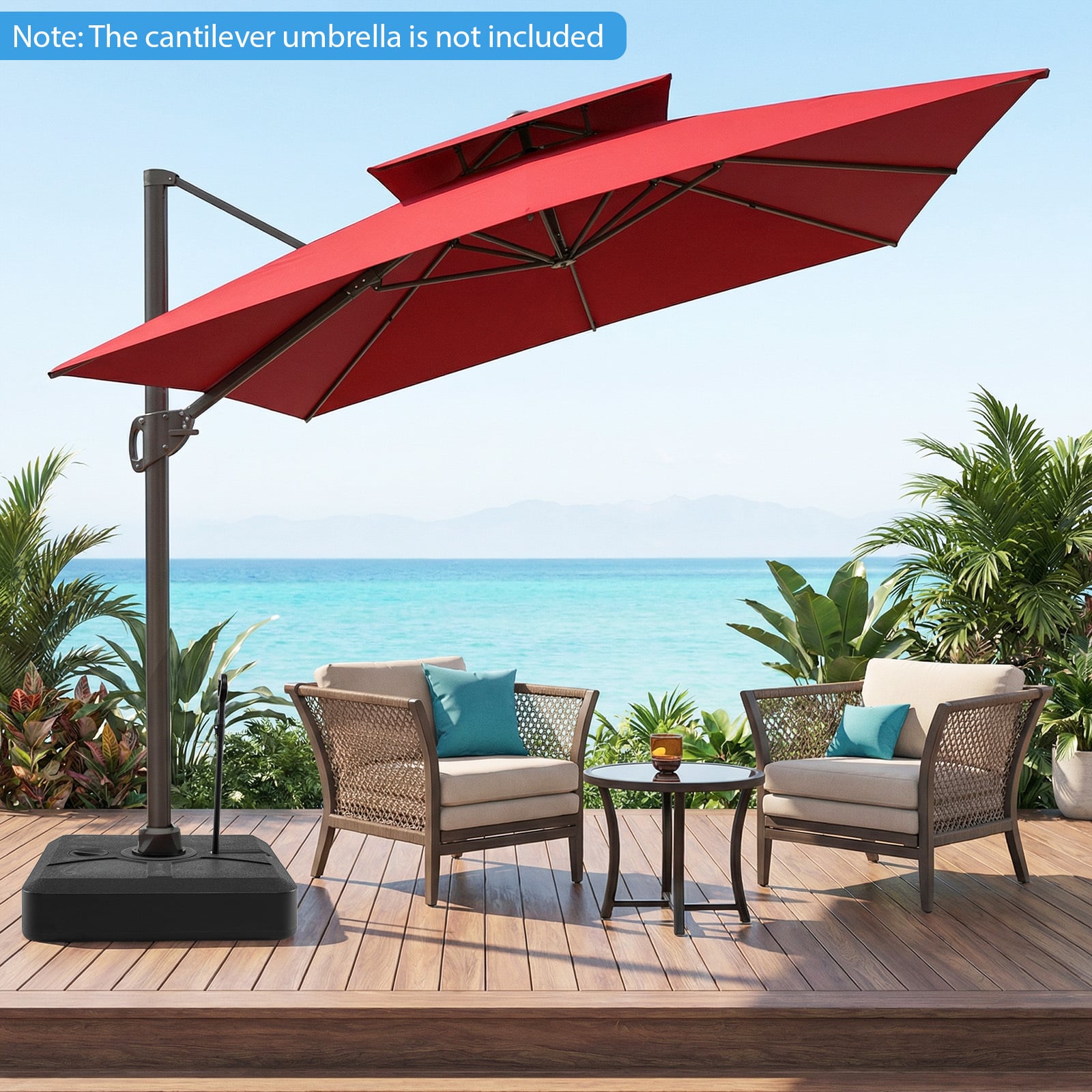 Cantilever Umbrella Base with Wheels and Retractable Pull Rod 150 kg Water and Sand-Black