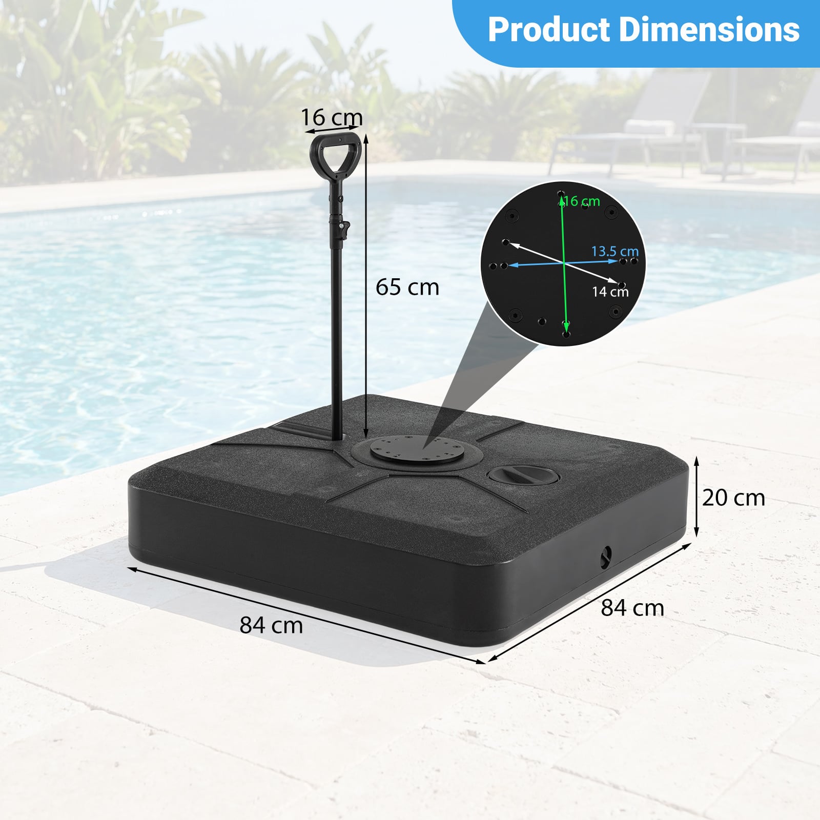 Cantilever Umbrella Base with Wheels and Retractable Pull Rod 150 kg Water and Sand-Black