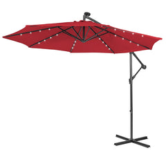 10 ft Cantilever Umbrella with 32 Solar-Powered LED Lights for Backyard Poolside Market-Wine