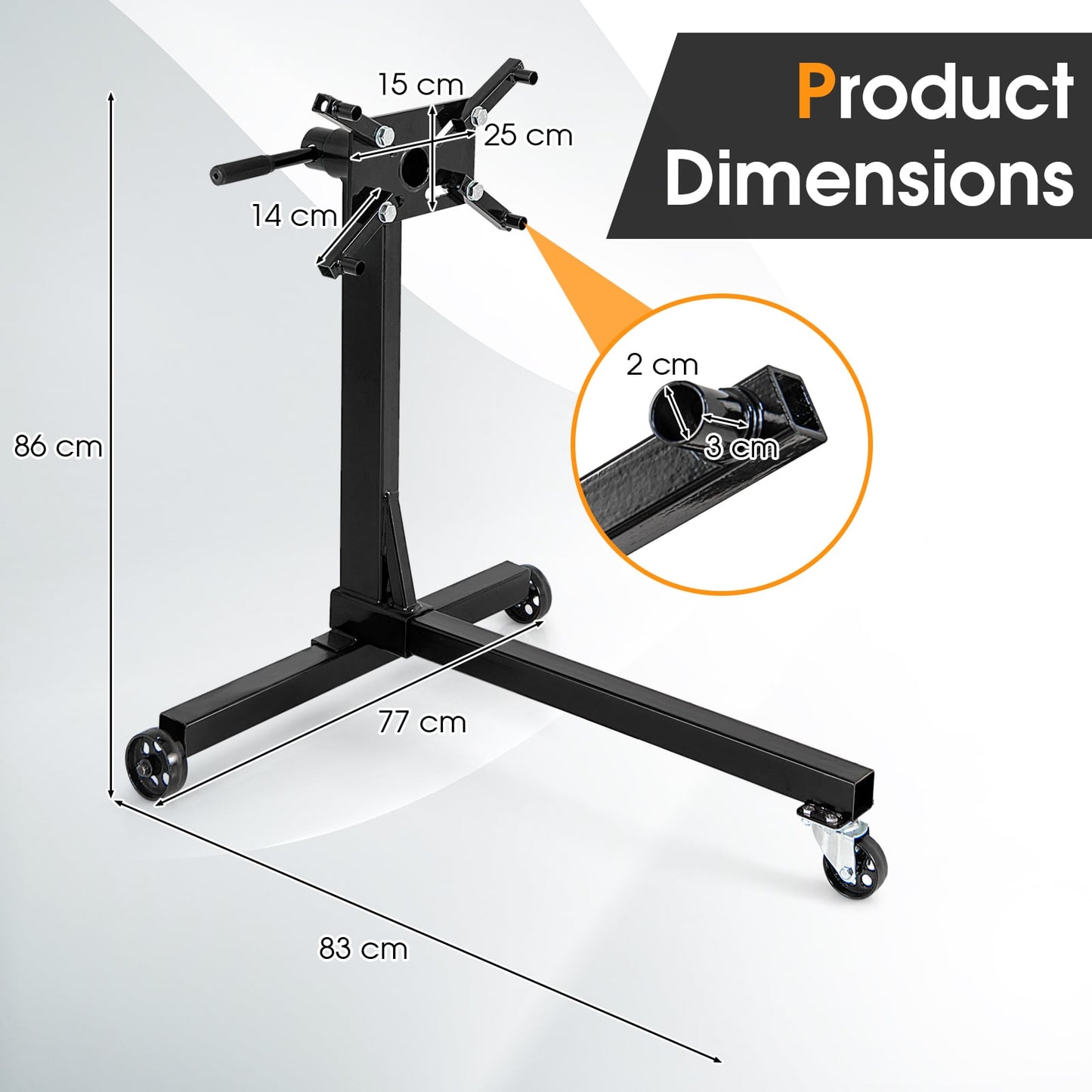 340 Kg/ 680 Kg Capacity Engine Stand with 360 Degree Rotating Head-Size 1-Black