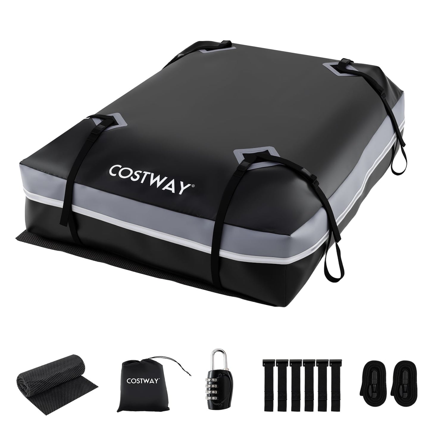 Car Rooftop Cargo Carrier Waterproof Heavy-Duty PVC Roof Bag Storage Bag-Grey-L