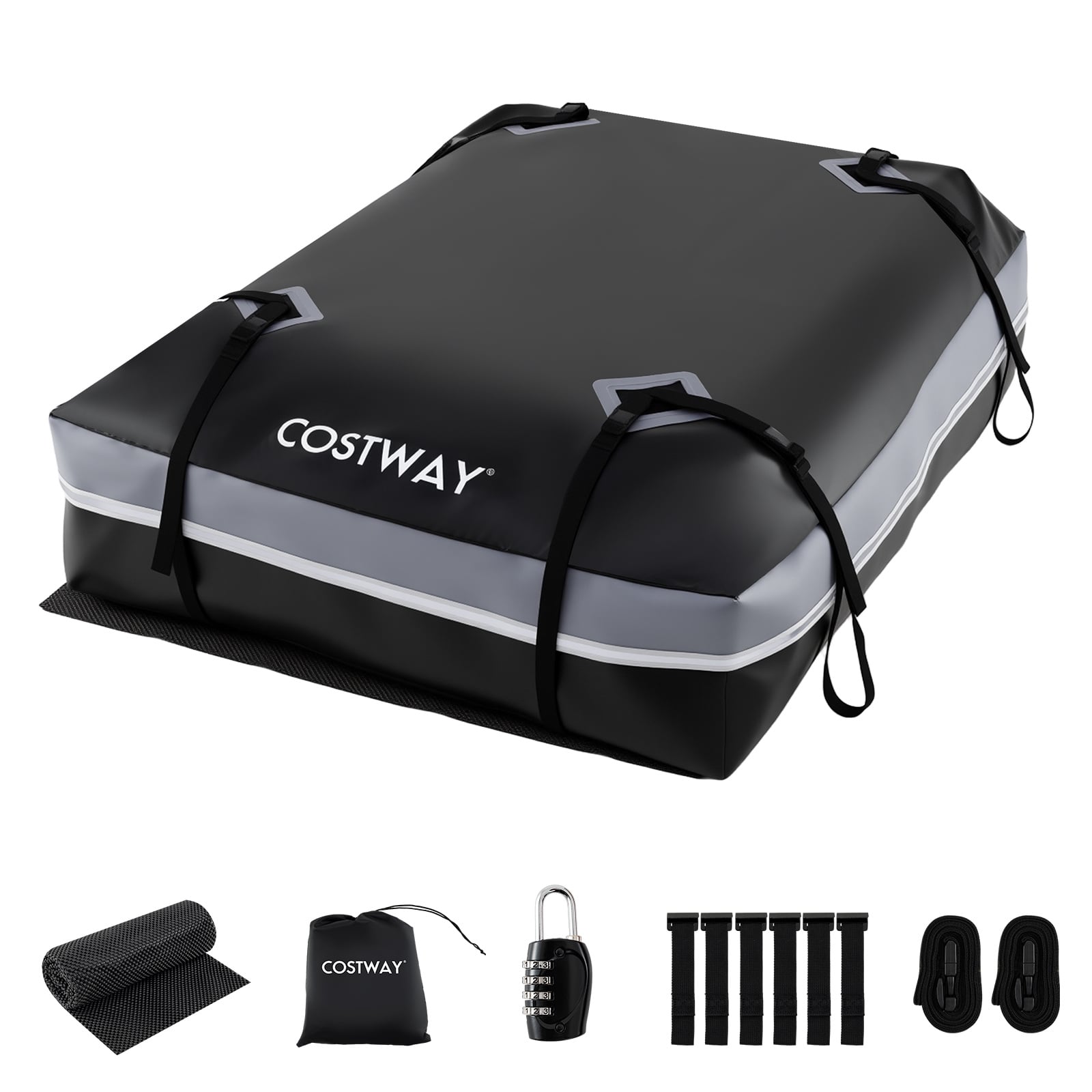 Car Rooftop Cargo Carrier Waterproof Heavy-Duty PVC Roof Bag Storage Bag-Grey-L