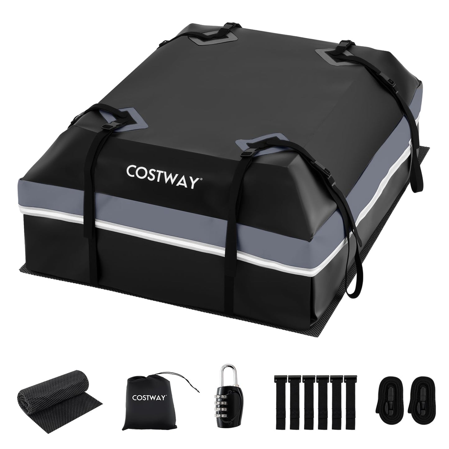 Car Rooftop Cargo Carrier Waterproof Heavy-Duty PVC Roof Bag Storage Bag-Grey-M