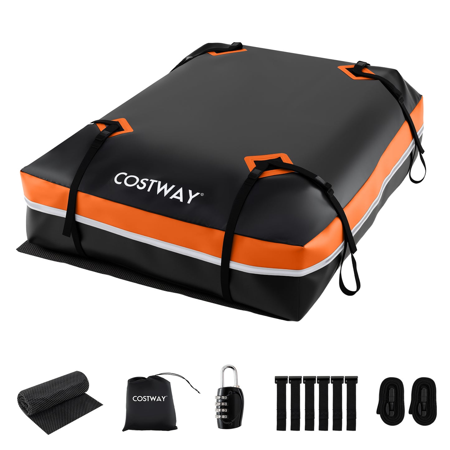 Car Rooftop Cargo Carrier Waterproof Heavy-Duty PVC Roof Bag Storage Bag-Orange-L
