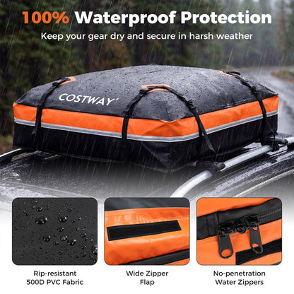 Car Rooftop Cargo Carrier Waterproof Heavy-Duty PVC Roof Bag Storage Bag-Orange-L