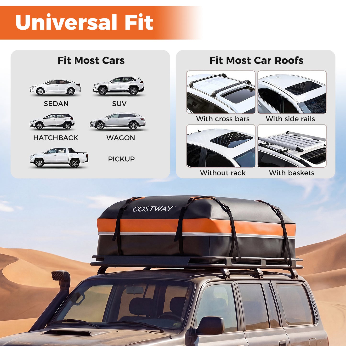 Car Rooftop Cargo Carrier Waterproof Heavy-Duty PVC Roof Bag Storage Bag-Orange-L