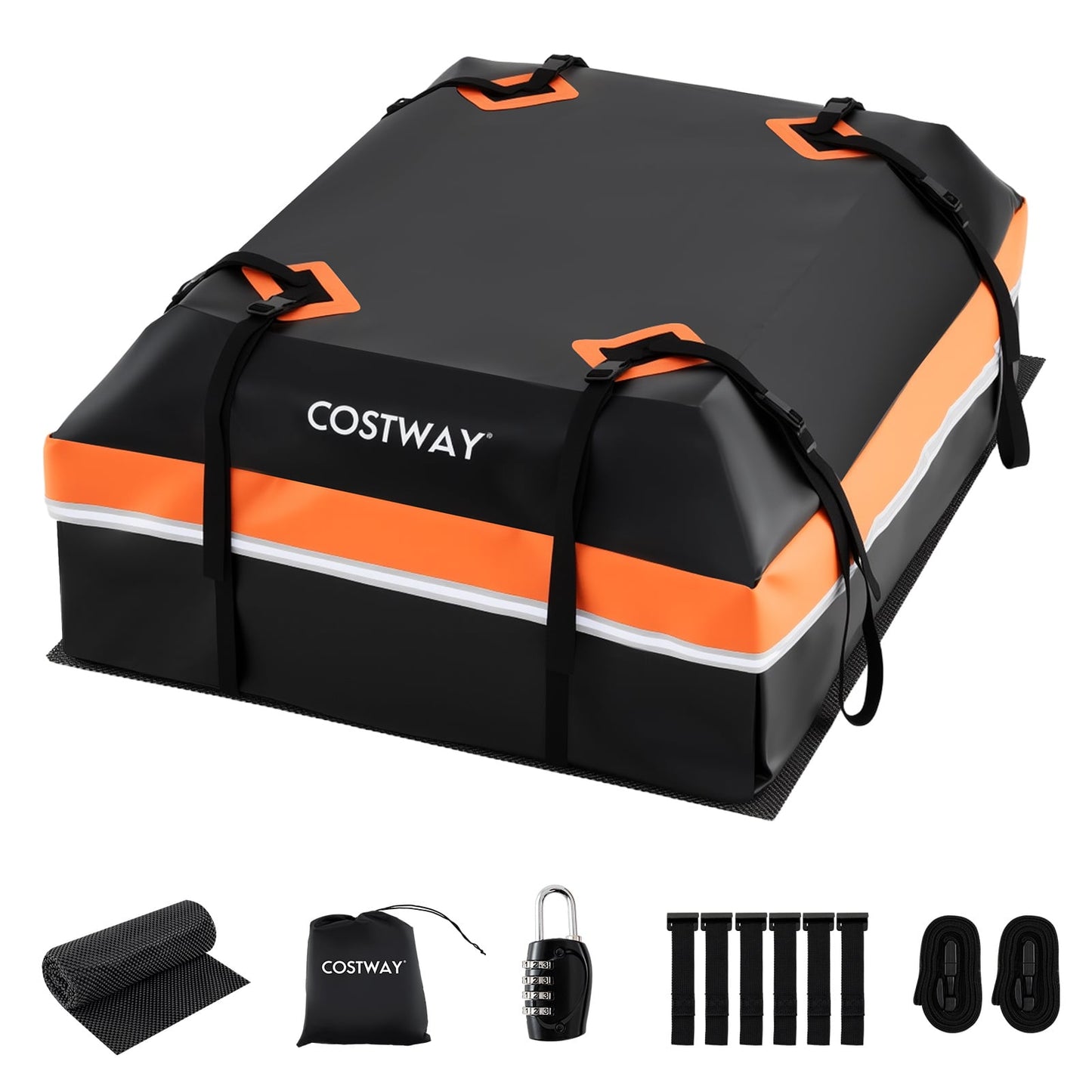 Car Rooftop Cargo Carrier Waterproof Heavy-Duty PVC Roof Bag Storage Bag-Orange-M