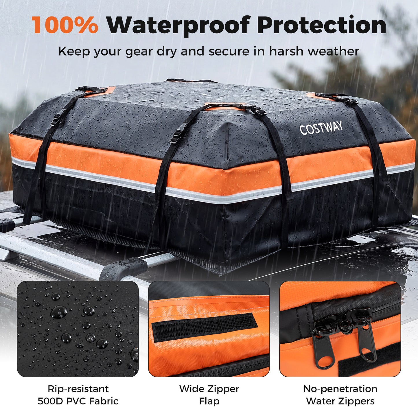 Car Rooftop Cargo Carrier Waterproof Heavy-Duty PVC Roof Bag Storage Bag-Orange-M