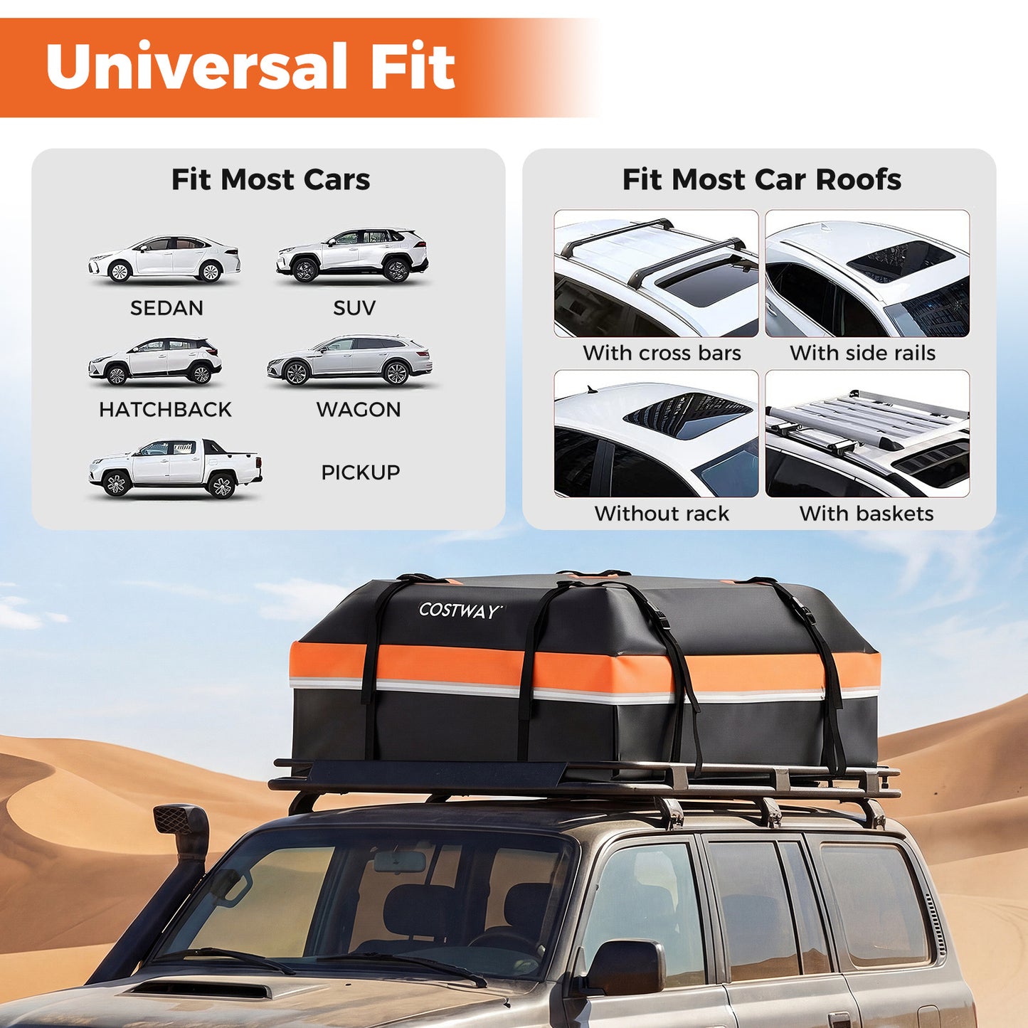 Car Rooftop Cargo Carrier Waterproof Heavy-Duty PVC Roof Bag Storage Bag-Orange-M
