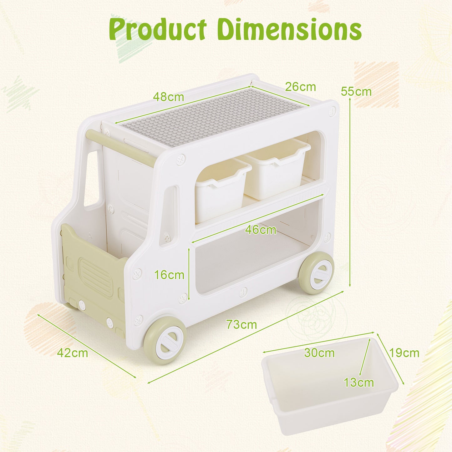 2 in 1 Car Shaped Toy Cabinet with Safe HDPE Frame and 2 Storage Baskets-White