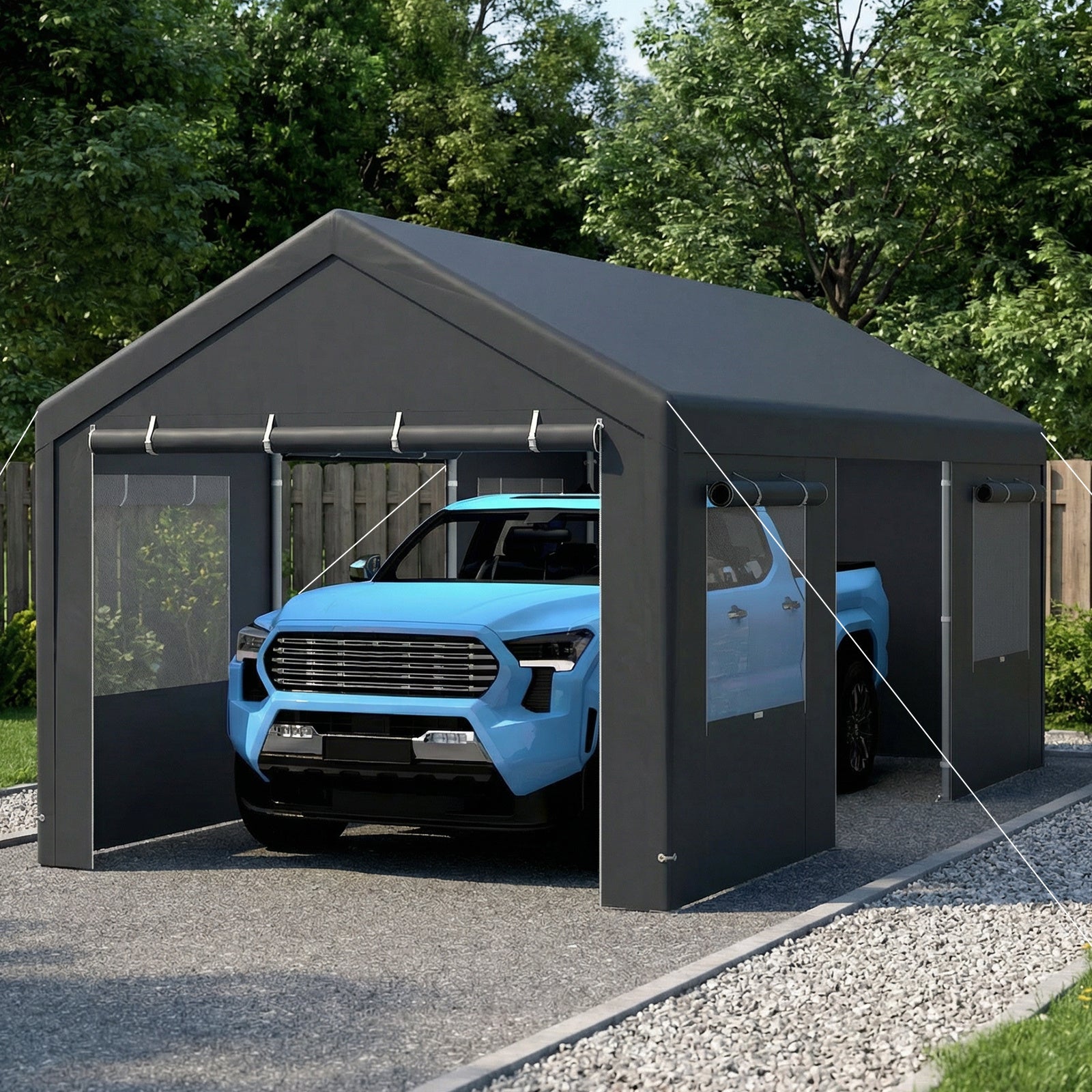 Carport Heavy-Duty Car Canopy with Roll-Up Ventilated Windows-Dark Grey