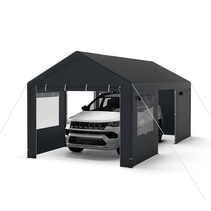 Carport Heavy-Duty Car Canopy with Roll-Up Ventilated Windows-Dark Grey