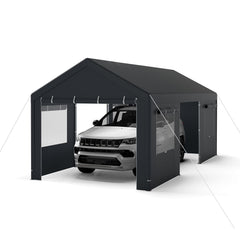 Carport Heavy-Duty Car Canopy with Roll-Up Ventilated Windows-Dark Grey