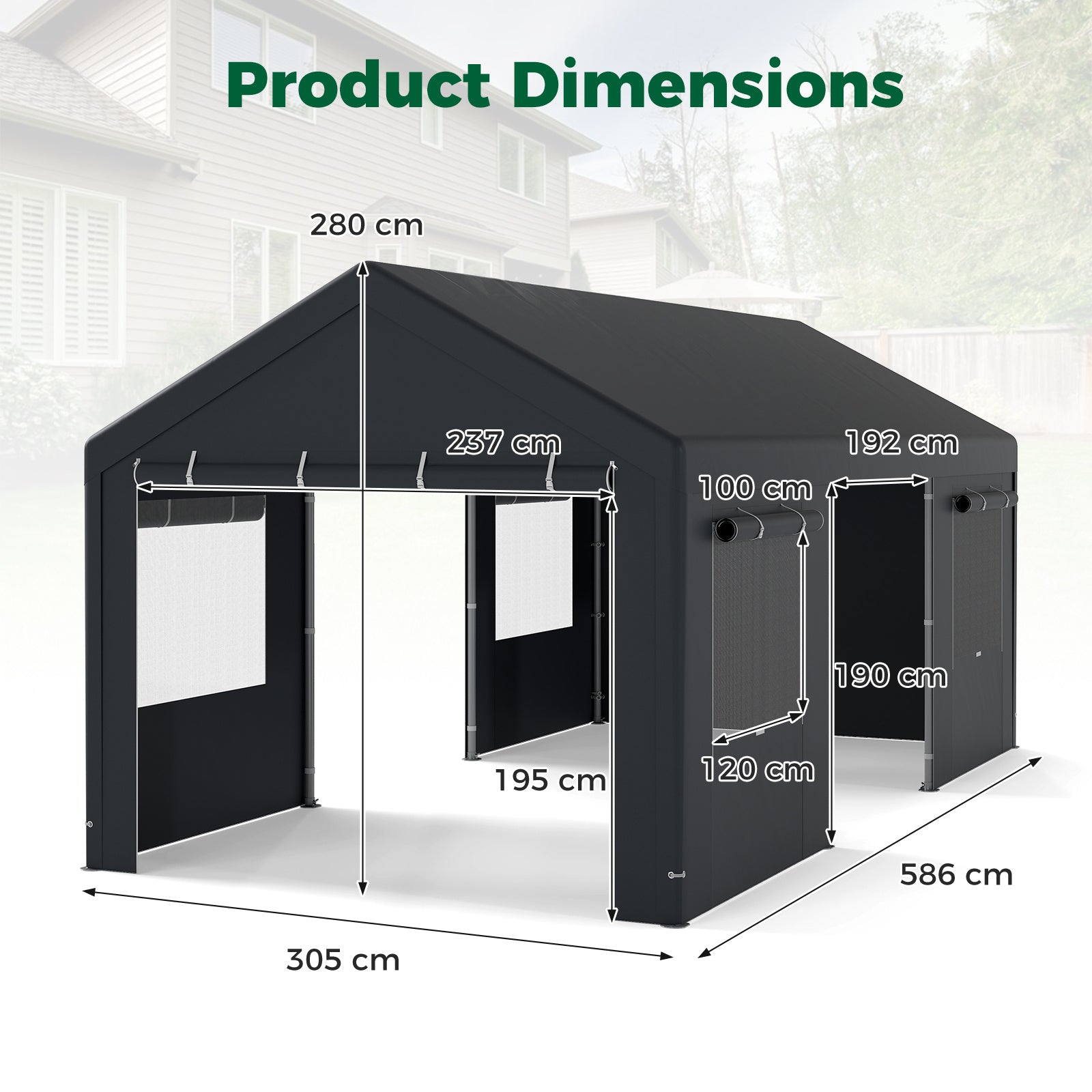 Carport Heavy-Duty Car Canopy with Roll-Up Ventilated Windows-Dark Grey