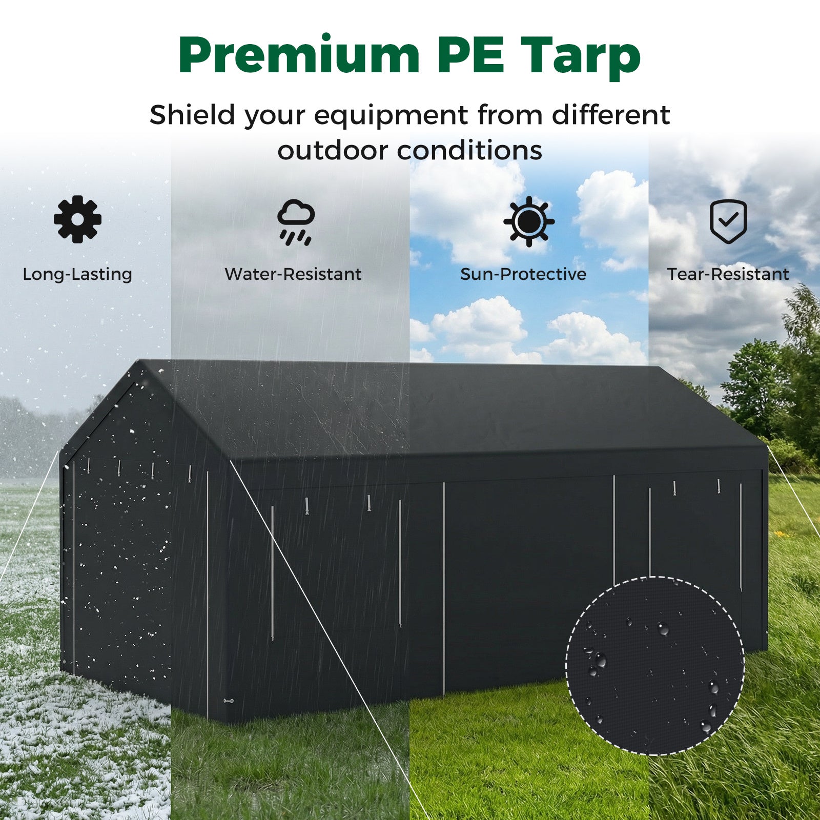 Carport Heavy-Duty Car Canopy with Roll-Up Ventilated Windows-Dark Grey
