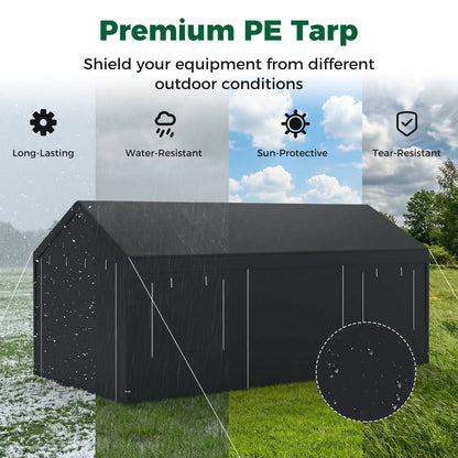 Carport Heavy-Duty Car Canopy with Roll-Up Ventilated Windows-Dark Grey