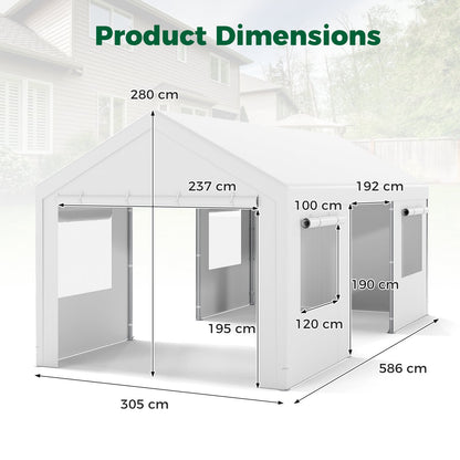 Carport Heavy-Duty Car Canopy with Roll-Up Ventilated Windows-White
