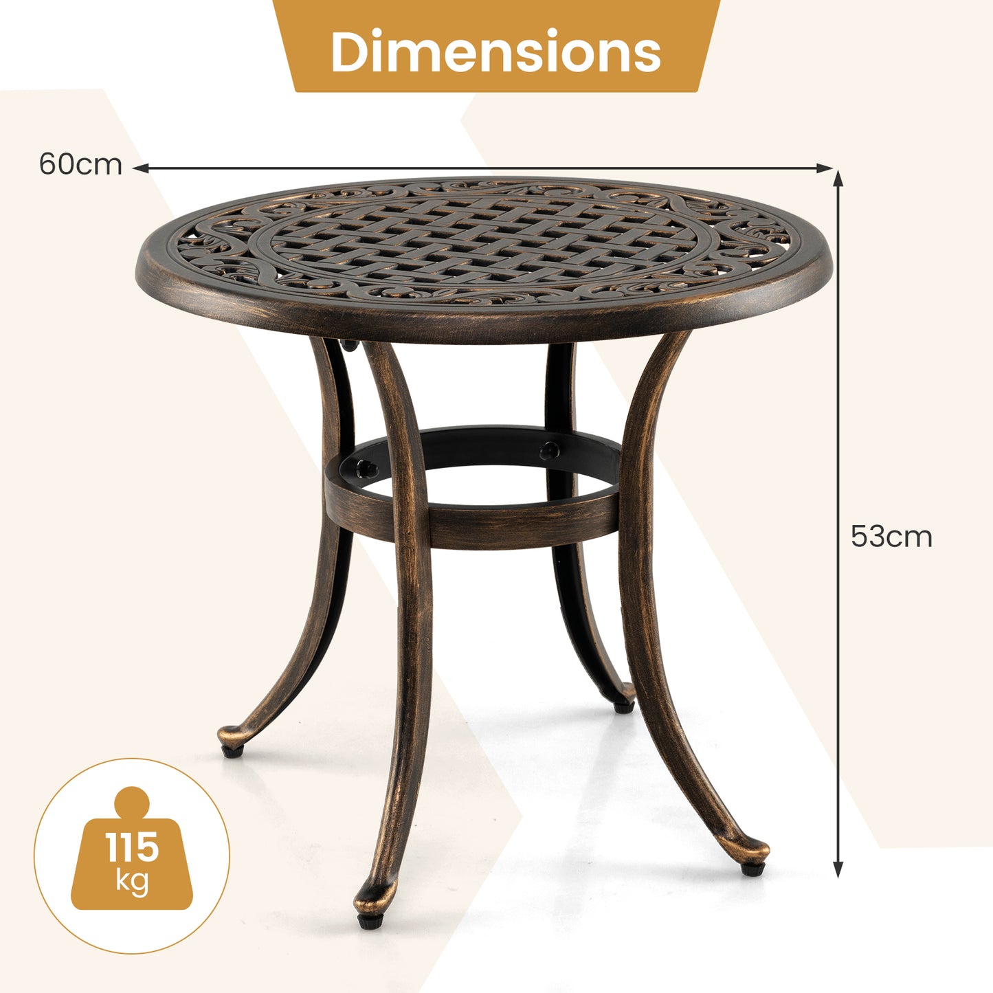 Cast Aluminum Patio Side Table with Floral Hollow-out Pattern-Bronze