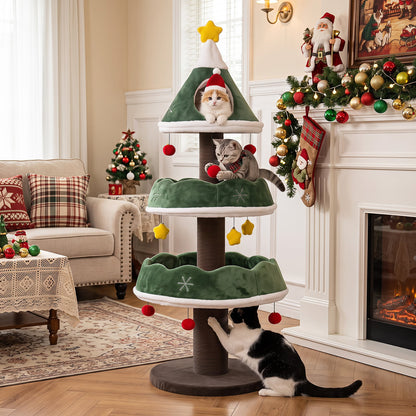 Cat Christmas Tree with Cozy Condo and Scratching Posts-Green