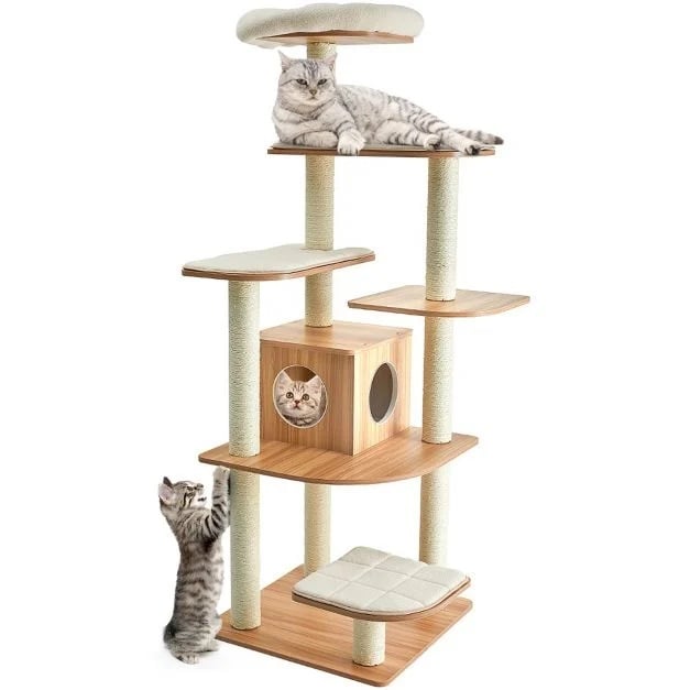Cat Furniture with Cat litter box enclosure Semi-auto Open-top Cat Litter Box and 179cm Cat Tree