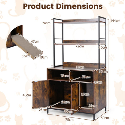 Cat Litter Box Enclosure 144.5 cm Tall Hidden Cat Washroom Furniture with Wide Countertop-Rustic Brown